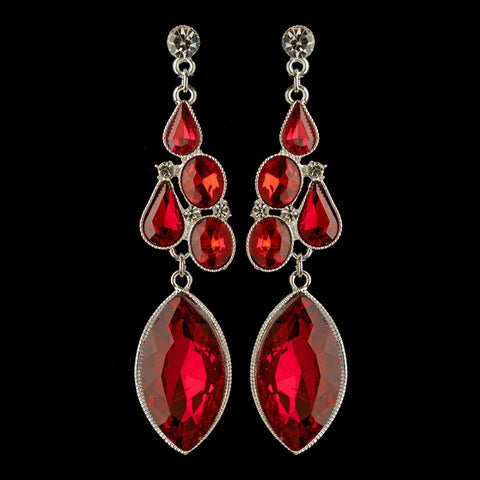 Silver Red Multi Cut Rhinestone Dangle Bridal Wedding Earrings 1390