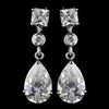 Antique Silver Rhodium Clear CZ Crystal Drop Bridal Wedding Earrings 1414