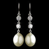Antique Silver Rhodium Freshwater Pearl & CZ Crystal Drop Bridal Wedding Earrings 1430