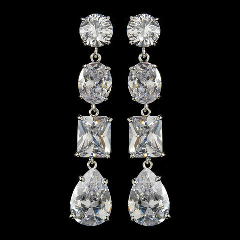 Silver Clear Multi Cut CZ Stone Bridal Wedding Necklace 1652 & Bridal Wedding Earrings 2088 Bridal Wedding Jewelry Set