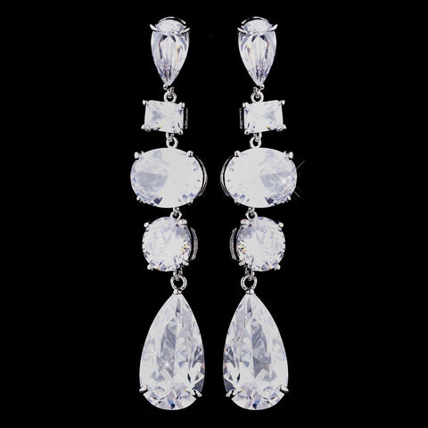 Silver CZ Dangle Bridal Wedding Earrings 1725