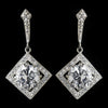 Antique Silver Rhodium Clear CZ Crystal Vintage Drop Bridal Wedding Earrings 1821