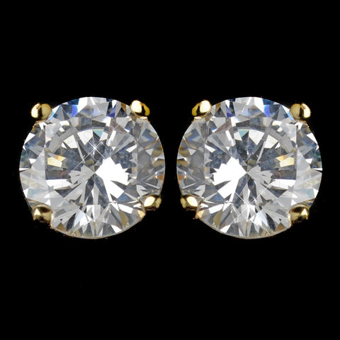 Gold Clear Round CZ Bridal Wedding Hair Clip On Bridal Wedding Earrings