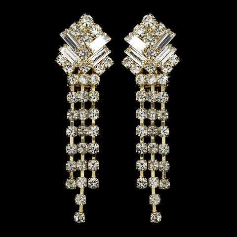 Gold Crystal Dangle Bridal Wedding Hair Clip On Bridal Wedding Earrings E 20009