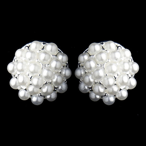 Silver White Pearl Ball Bridal Wedding Earrings 20178