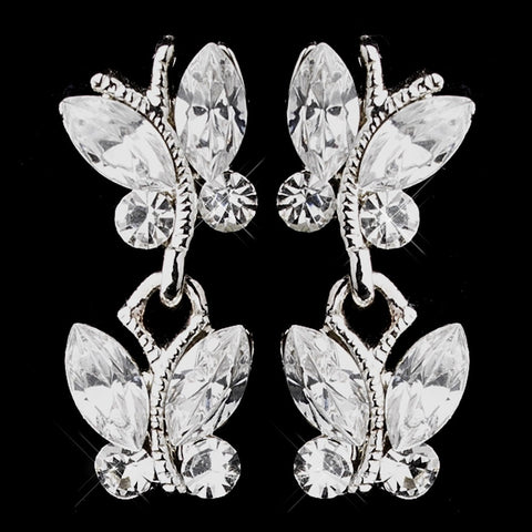 Wonderful Silver Clear Austrian Crystal Butterfly Bridal Wedding Earrings 20239