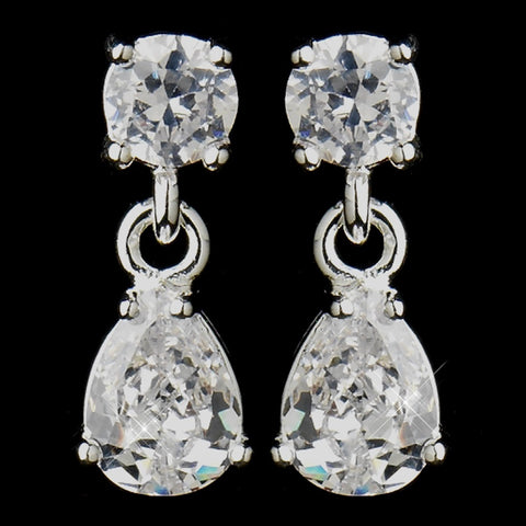 Silver Clear CZ Tear Drop Crystal Dangle Drop Bridal Wedding Earrings 20788