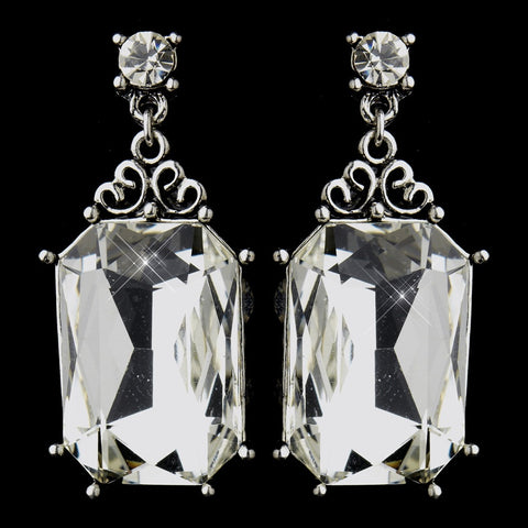 Antique Silver Clear Oval Rhinestone Bridal Wedding Stud Bridal Wedding Earrings 22245