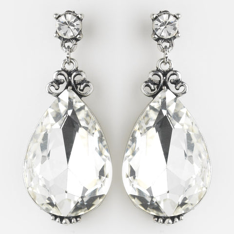 Antique Silver Clear Tear Drop Rhinestone Bridal Wedding Earrings 22246