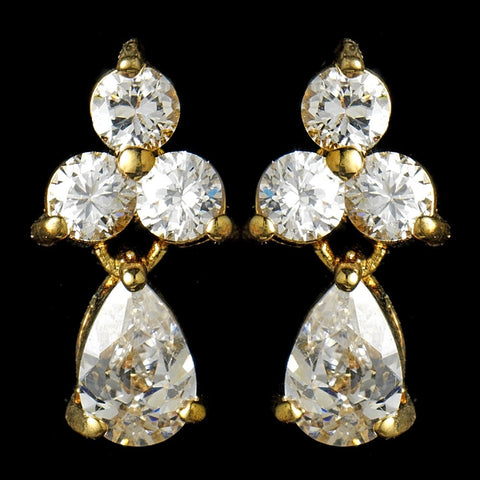 Lovely Gold Clear CZ Bridal Wedding Earrings 2262