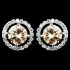Rhodium Champagne & Clear CZ Rondelle Round Stud Bridal Wedding Earrings 2288