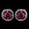 Antique Rhodium Silver Ruby CZ Crystal Round Stud Bridal Wedding Earrings 2288