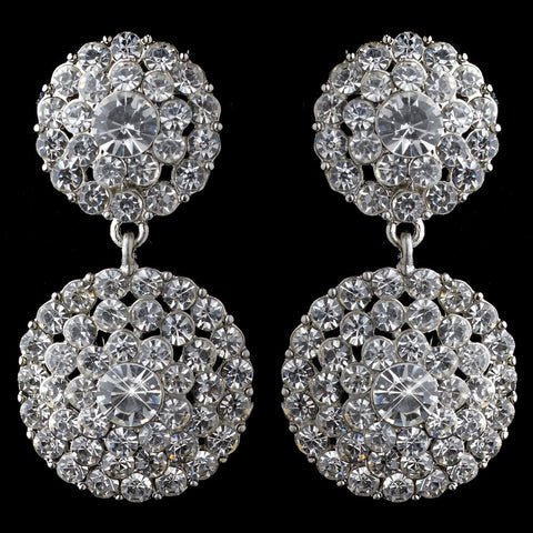 Rhodium Clear Rhinestone Drop Bridal Wedding Clip-On Earrings 2347