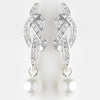 Silver White Pearl and Clear Rhinestone Love Knot Bridal Wedding Earrings 24022