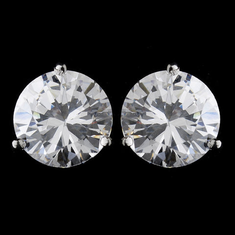 Rhodium Silver Clear Cubic Zirconia Round Stud Earring 2432