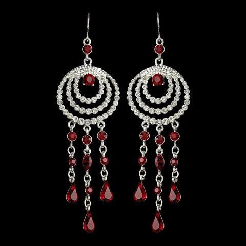 Immaculate Silver Clear & Red Austrian Crystal Chandelier Bridal Wedding Earrings 24496