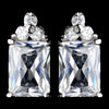 Stunning Silver Clear CZ Princess Cut Stud Bridal Wedding Earrings 2465
