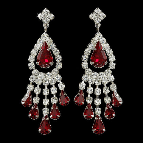 Silver Clear & Burgundy Rhinestone Chandelier Bridal Wedding Earrings 24792
