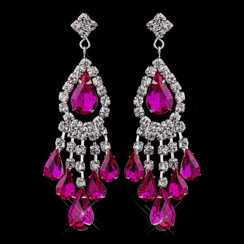 Silver Fuchsia Chandelier Bridal Wedding Earrings 24792