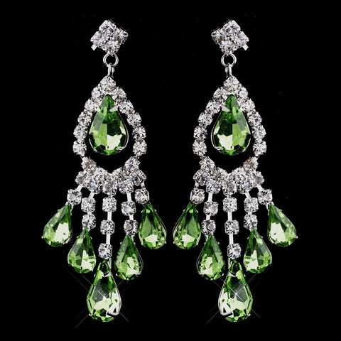 Silver Peridot Chandelier Bridal Wedding Earrings 24792