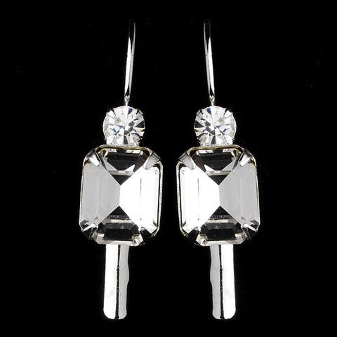 Silver Clear Rhinestone Square Princess Cut Earring 25154