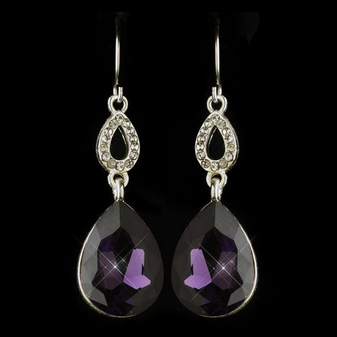 Silver Amethyst & Clear CZ Crystal Drop Bridal Wedding Earrings 25285
