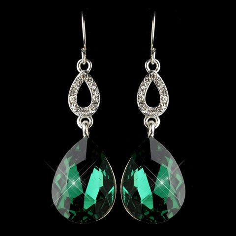 Silver Emerald & Clear CZ Crystal Drop Bridal Wedding Earrings 25285