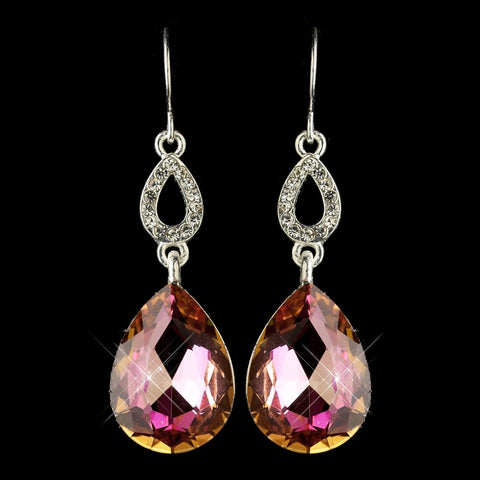 Silver Vitral & Clear CZ Crystal Drop Bridal Wedding Earrings 25285