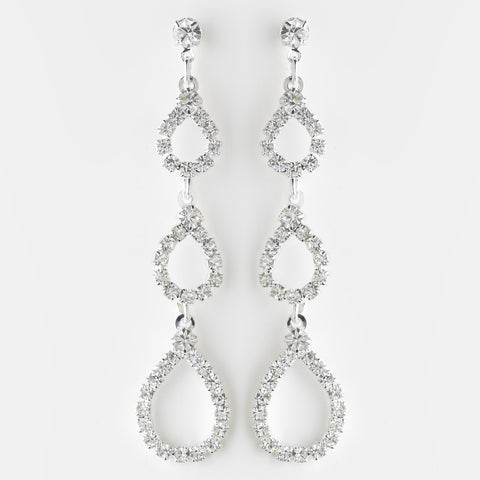 Silver Clear Three Tiered Tear Drop Rhinestone Bridal Wedding Earrings 25301