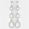 Silver Clear Three Tiered Tear Drop Rhinestone Bridal Wedding Earrings 25301