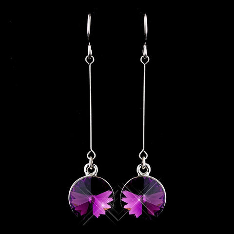 Elegant Silver Amethyst Crystal Drop Bridal Wedding Earrings 25729