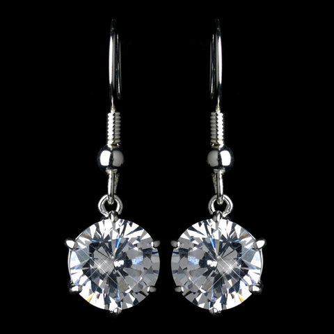 Silver Clear CZ Solitaire Crystal Drop Earring On Hook Bridal Wedding Earrings 25748