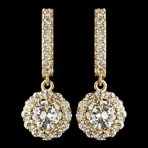 Child's Gold Clear Petite CZ Crystal Solitaire Encrusted Drop Bridal Wedding Earrings 2641
