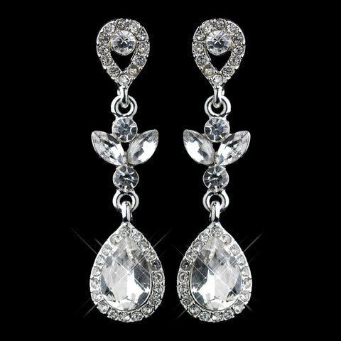 Silver Clear Rhinestone Teardrop Drop Dangle Bridal Wedding Earrings 26600