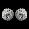 Round Silver Sunburst Rhinestone Stud Bridal Wedding Earrings 26605