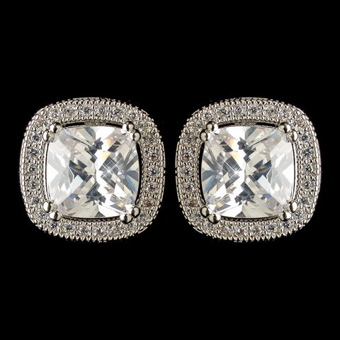 Rhodium Clear Cushion Cut CZ Crystal Stud Bridal Wedding Earrings 2729
