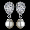 Rhodium Diamond White Pearl & CZ Teardrop Crystal Drop Bridal Wedding Earrings 2835