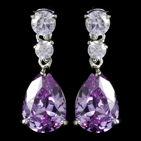 Silver Light Amethyst Cubic Zirconia Bridal Wedding Earrings E 2845