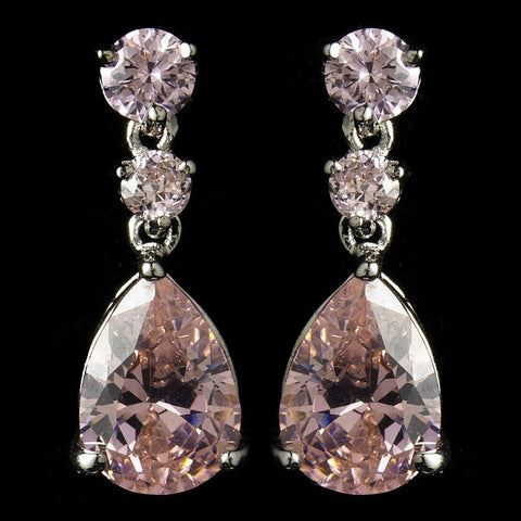 Pink Cubic Zirconia Bridal Wedding Earrings 2845