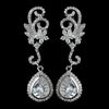 Antique Rhodium Silver Swirl Flower & Teardrop Encrusted Pave CZ Crystal Bridal Wedding Earrings 2899