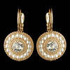 Gold Ivory Pearl & Rhinestone Circle Leverback Drop Bridal Wedding Earrings 295