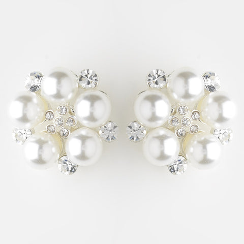 Silver White Pearl and Oval Clear Bridal Wedding Rhinestone Bridal Wedding Earrings 30007