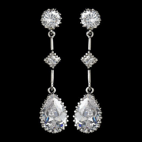Glamorous Silver Clear CZ Dangle Bridal Wedding Earrings 3031
