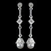 Silver White Pearl & CZ Dangle Bridal Wedding Earrings 3225