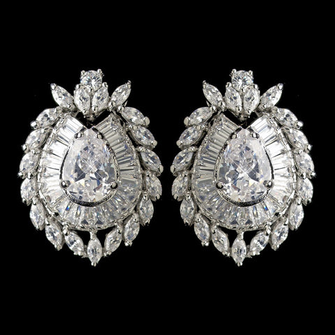 Rhodium CZ Crystal French Bridal Wedding Hair Clip Pierced Stud Bridal Wedding Earrings 3238