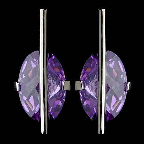 Designer Inspired Rhodium Amethyst CZ Bridal Wedding Earrings
