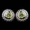 Vintage Silver CZ Peridot Stud Bridal Wedding Earrings 3587
