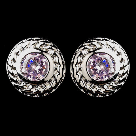 Vintage Silver CZ Pink Stud Bridal Wedding Earrings 3587