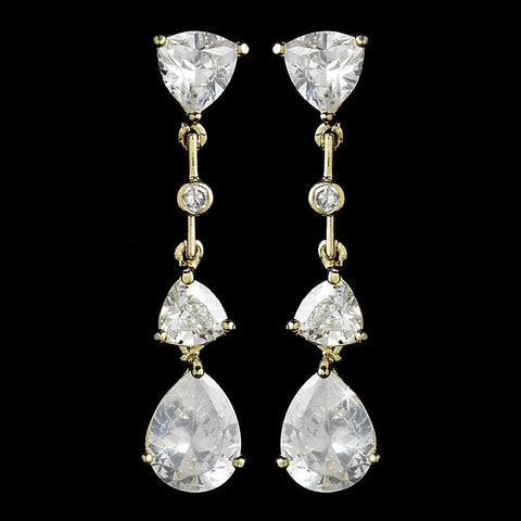 Stunning Gold Clear CZ Bridal Wedding Earrings 3609