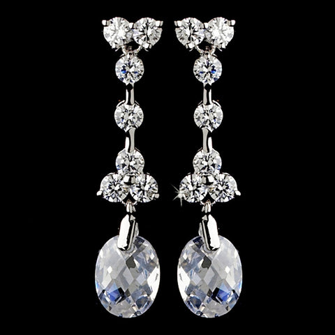 Gorgeous Antique Silver Clear CZ Dangle Bridal Wedding Earrings 3628